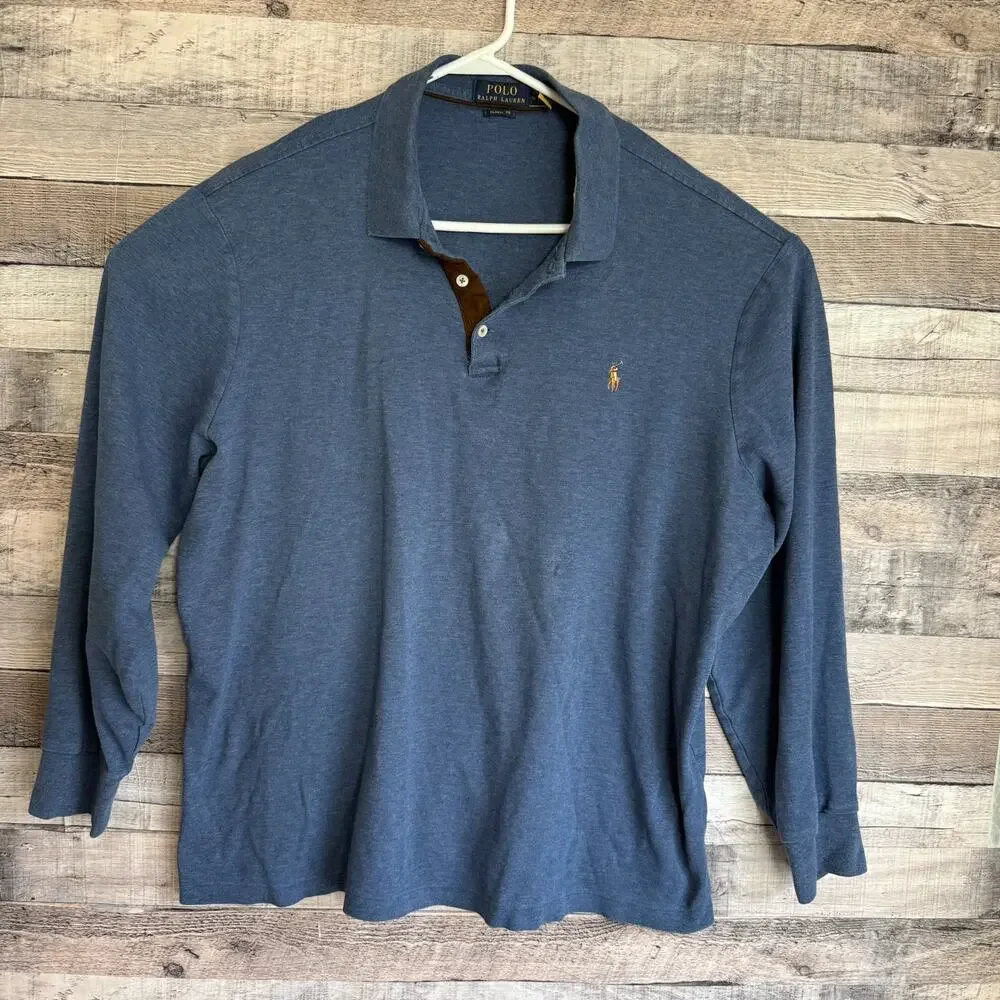 Polo Ralph Lauren Mens Polo Shirt XL Blue Long Sleeve Classic Pony Preppy